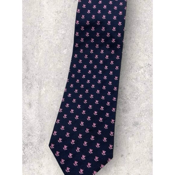 FAÇONNABLE Silk Tie FRANCE Navy Purple Floral W:3.6" EUC - Picture 6 of 6
